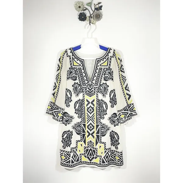 Alice + Olivia Woman's Lowell Embroidered Shift Mini Dress Size XS Ivory Black - Image 3
