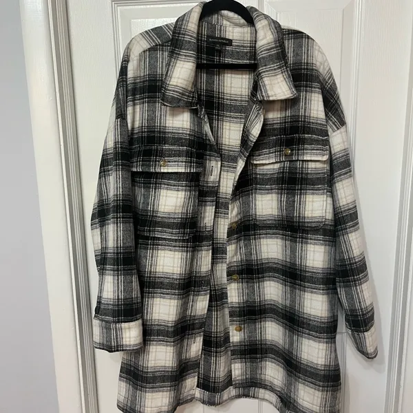 Banana Republic plaid black white‎ Shirt Jacket shacket size XXL - Image 3