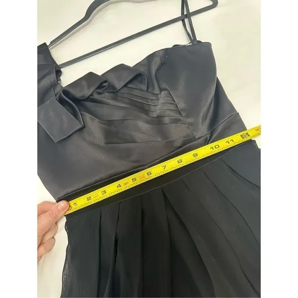 Max and Cleo Black Satin Chiffon Gown size 4 Small hole on the bottom of the dre - Image 12