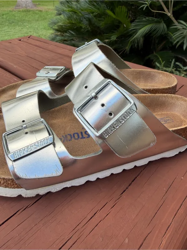 Birkenstock Arizona Metallic Silver Soft Footbed Sandals 37 US 6.5 $154 - Image 6