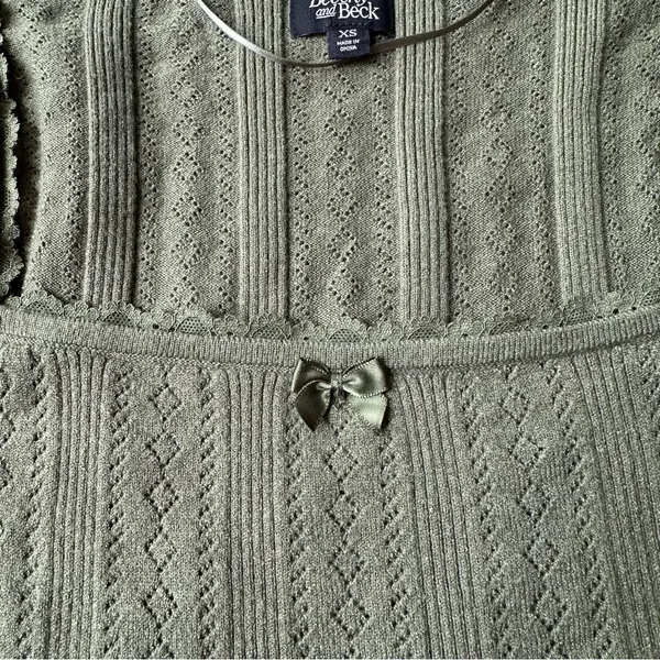 PacSun Beverly and Beck Zinnia Pointelle Lace Sweater T-Shirt Olive Green Size XS - Image 2