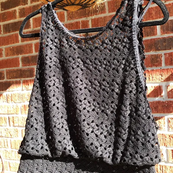 Free People Black crochet Mini dress Medium - Image 6