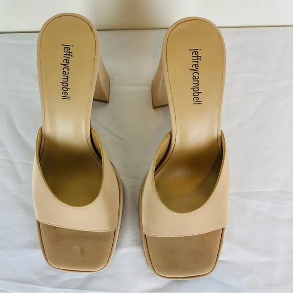 Jeffrey Campbell Ninety square toe platform sandal in tan. Size 8 - Image 5