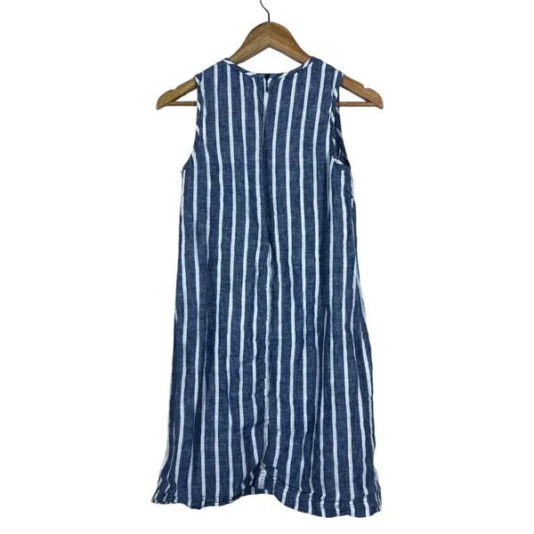 St. Tropez West Striped Linen Shift Dress Blue White Coastal Sleeveless Size 2 - Image 4