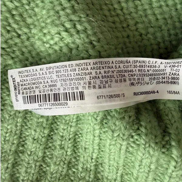 Zara Knit Sweater Open Front Long Sleeve Cardigan Size Small Green - Image 6