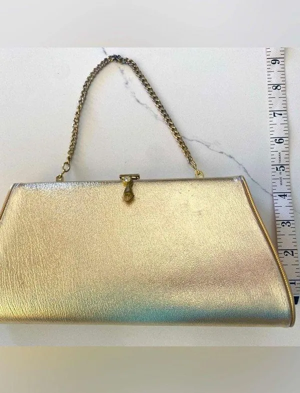 Vintage Metallic Gold Evening / Special Occasion Clutch Purse Handbag Wristlet - Image 7