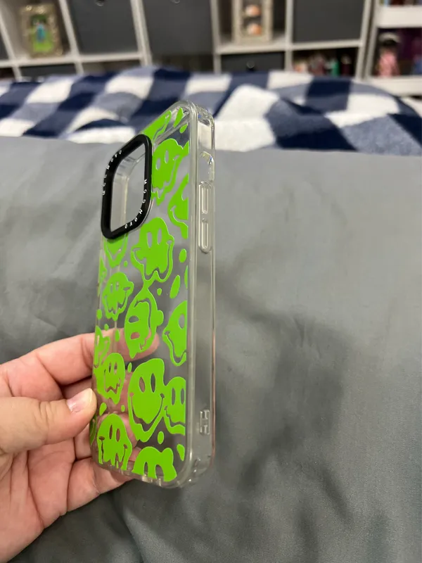 Mosnovo iPhone 14 Pro phone case lime green smiley faces - Image 3