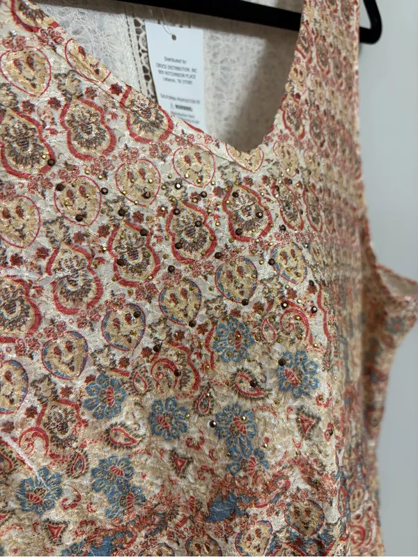 NEW One World V-Neck Tank Lace Print Boho Western Midi Dress - Size XL - Image 7