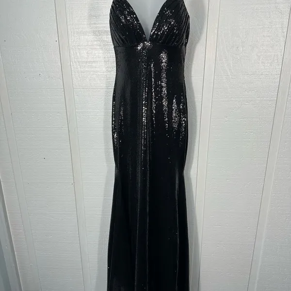 MAC DUGGAL Black Sequined Spaghetti Strap Mermaid Dress Size 4 NWOT - Image 4