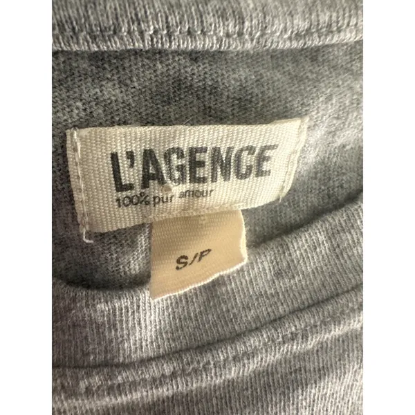 L'AGENCE Light Grey Crewneck Crop Tee Shirt S - Image 2