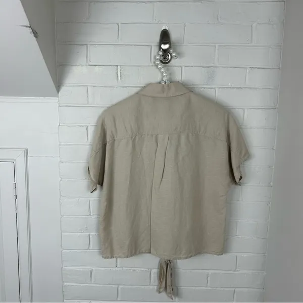 I.N.C. Neutral Linen Blend Boxy Short Sleeve Button Front Top Size XS - Image 8