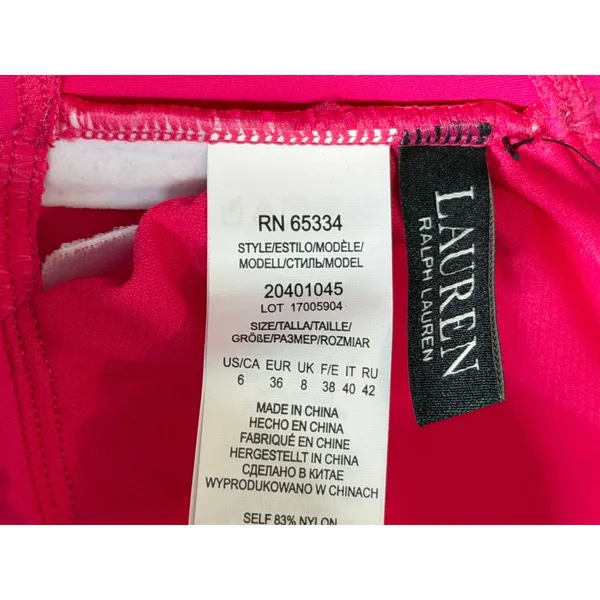 Lauren Ralph Lauren V Wire Bandeau Bikini Top Size 6‎ Hot Pink Swimwear NEW - Image 5