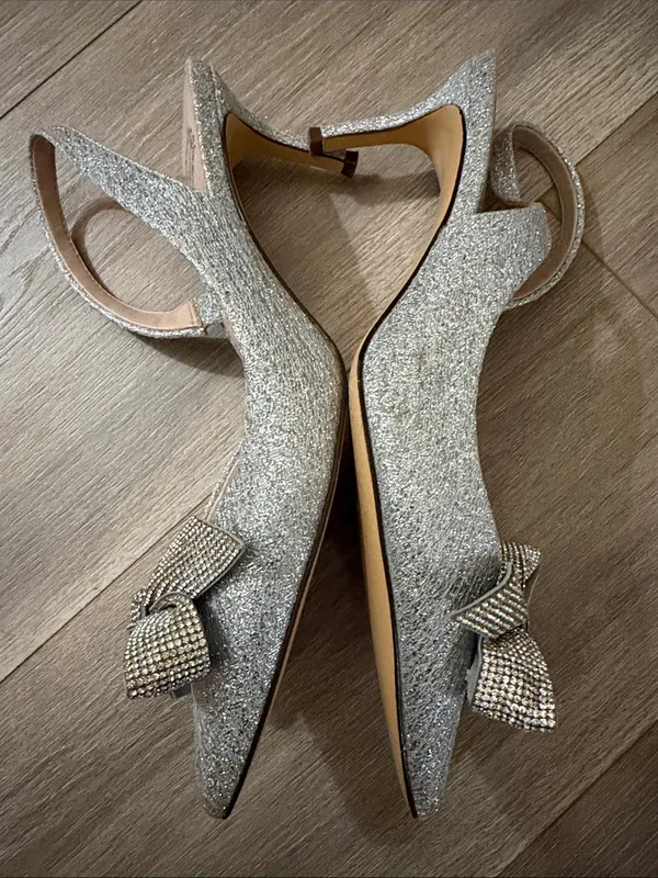 L.K. Miller Silver Glitter Slingback Pumps with Crystal Bow - Image 5