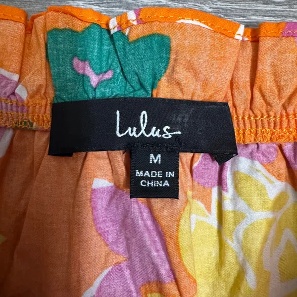 Lulus 100% Cotton‎ Maxi Skirt M Orange Floral Tiered High Waist Boho Summer - Image 5