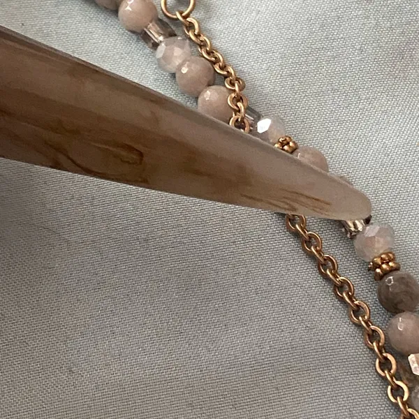32” Necklace Stone Beads Beaded With Antler Tip Shape Pendant 2.5” H Cream Brown - Image 7