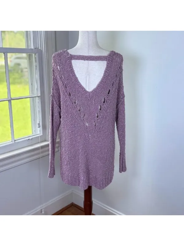 Slouchy Oversized Lilac Drop Shoulder Knit Sweater Medium Hollister Minimalist - Image 4