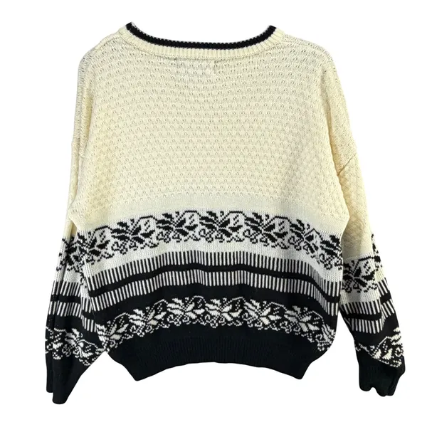 Vintage Rainbow Ridge Fair Isle Nordic Knit Sweater M Cream Black Cozy Chunky - Image 3