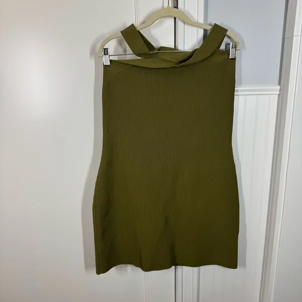 Aritzia Babaton‎ Fem Green Sculpt Knit Criss Cross Ribbed Halter Dress Size 2XL - Image 2