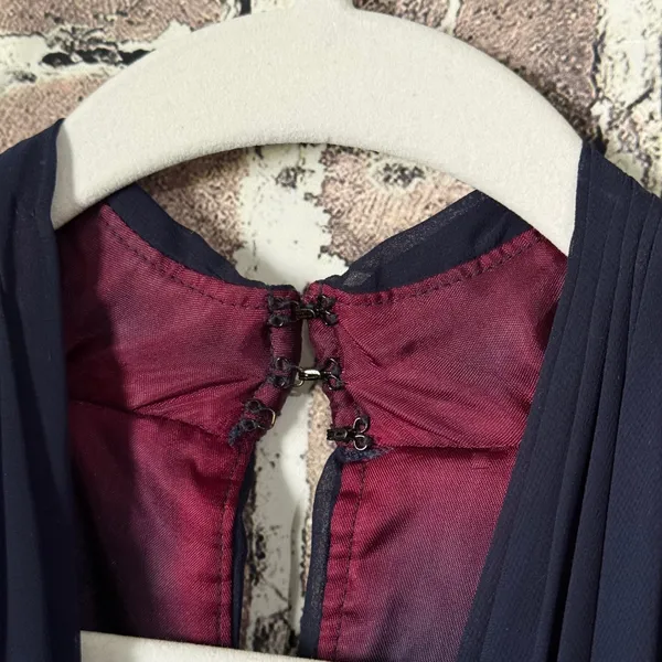 Vtg Ann Taylor Navy Blue Pleated Chiffon Halter Minidress Size 6 Dark Coquette - Image 4
