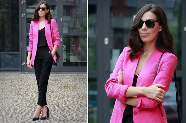 Zara hot pink collarless linen-blend blazer - Image 2