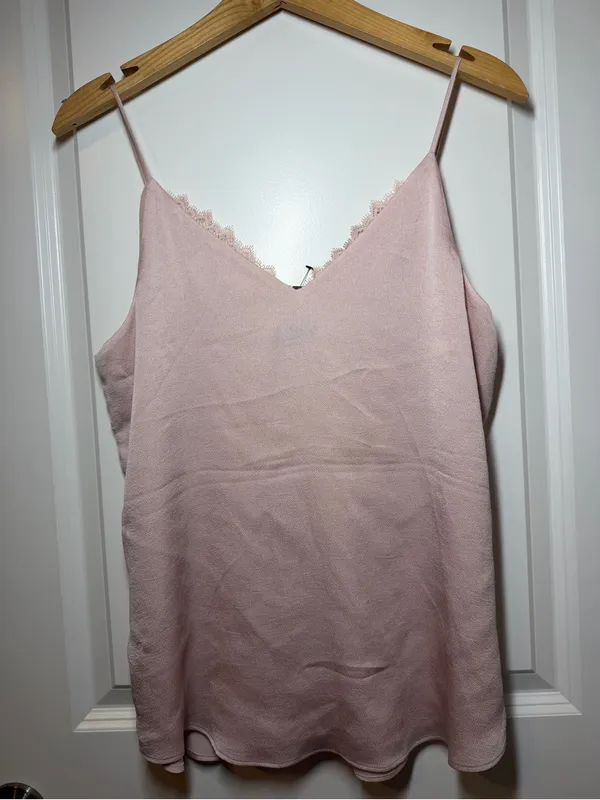 Express Blush Pink Lace Trim Camisole Chiffon Blouse - Image 6