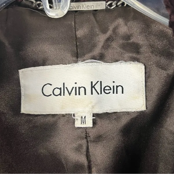 CALVIN KLEIN Burgundy Textured Lined Trench Coat Medium Fall Winter Neutral Cozy - Image 3