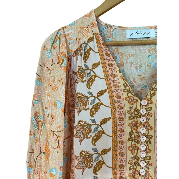 Petal + Pup womens maxi dress size 4 orange print long sleeve v neck tiered - Image 4