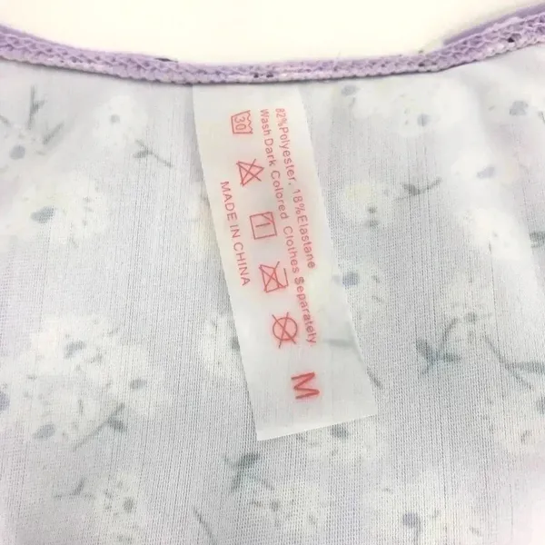 Floral Lilac Two Piece Deep Plunge Bikini Top High Waisted Bottoms Womens Medium - Image 7