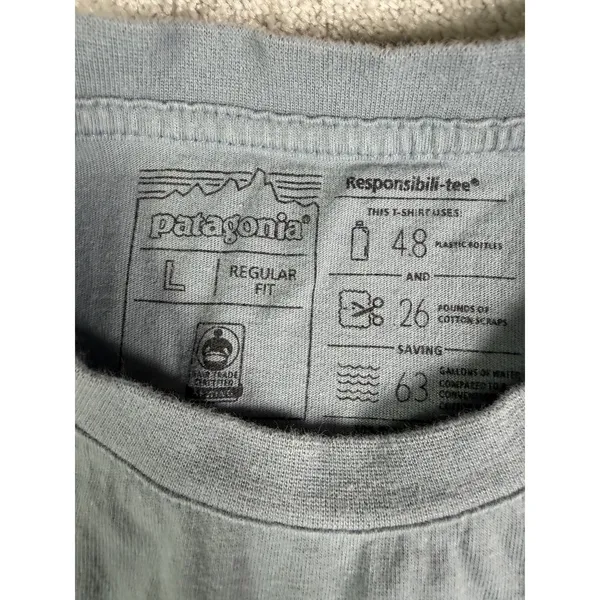 Patagonia Back Logo LS T-Shirt Womens L Regular Light Blue Hiking Camp Outdoors - Image 4