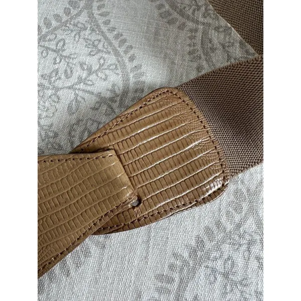 Vintage Statement Belt Womens Elastic‎ Waist 90s Retro Wide Brown Tan M/L Hook - Image 4