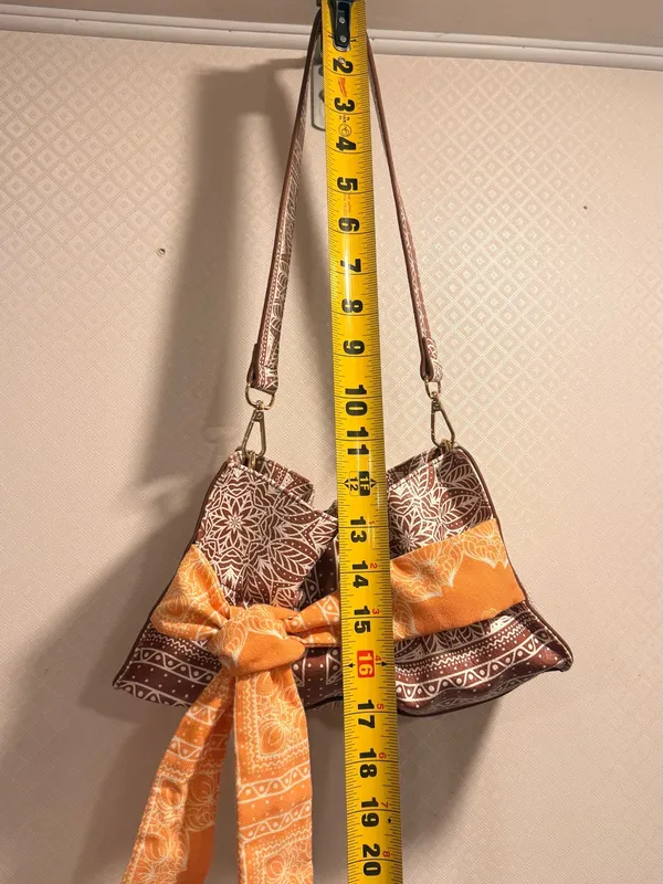NWOT Free People Brown Bandana-Print Shoulder Bag with Orange Scarf Tie - Image 8