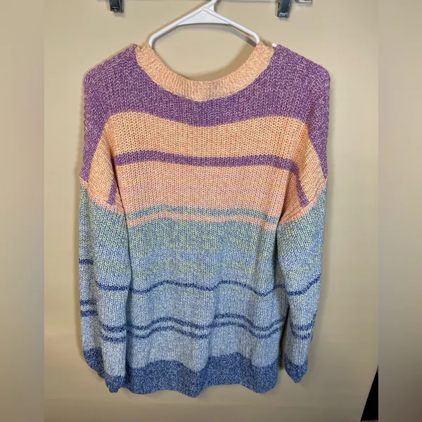 Soft Surroundings‎ Womens Blue Orange Striped Relaxed Karlie Sweater Size Large - Image 2