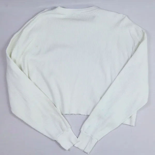 John Galt Nantucket Graphic Thermal Top‎ Women OS White Blue Cropped Waffle Knit - Image 4