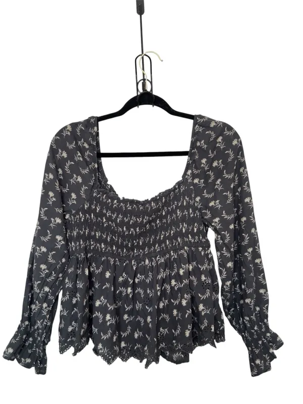 American Eagle XL‎ Floral Smocked Peplum Blouse Peasant Sleeves Coquette Boho - Image 5