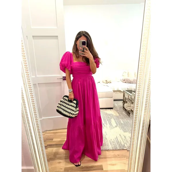 Abercrombie & Fitch Emerson Drama Puff Sleeve Bow Back Pink Maxi Dress Small - Image 2