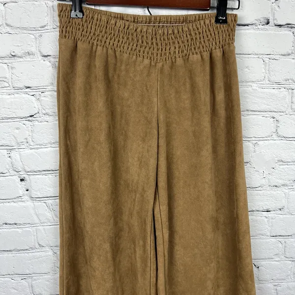 Earthbound Trading Co Faux Suede Wide Leg Brown Pant Boho Hippie Retro‎ Comfy S - Image 3