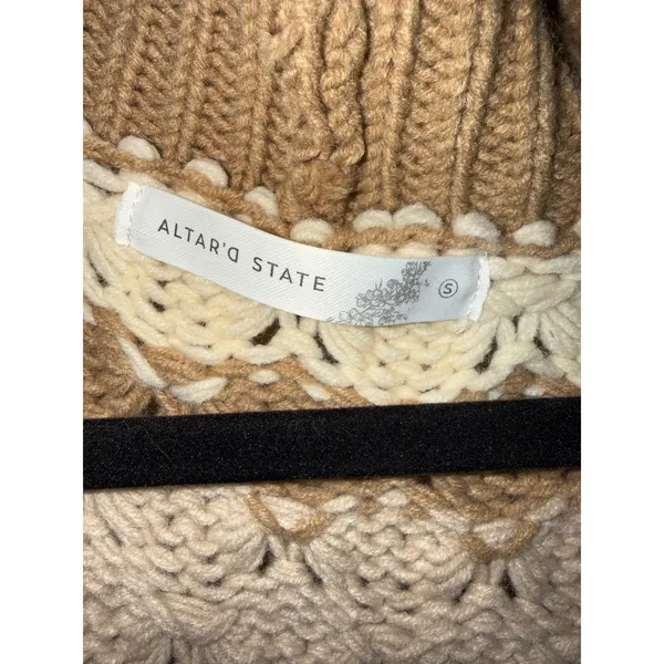 Altar'd State Stripe Chunky Knit Cardigan Brown Tan Cream Boho Oversized S Layer - Image 5