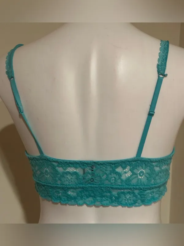 AERIE Turquoise Blue Floral Lace Padded Bralette Adjustable Straps Sz M - Image 3