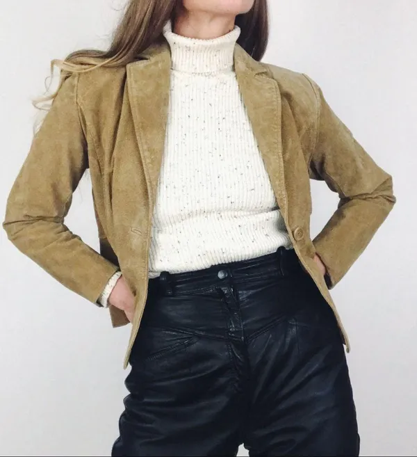 Vintage Genuine Suede Jacket in Tan | Size S - Image 3