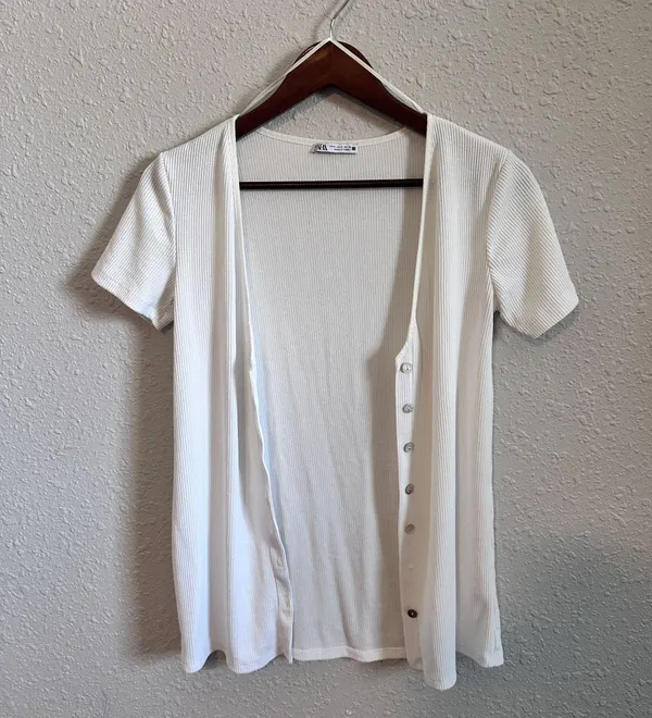 Zara White V-Neck Button-Up Top   - Image 2