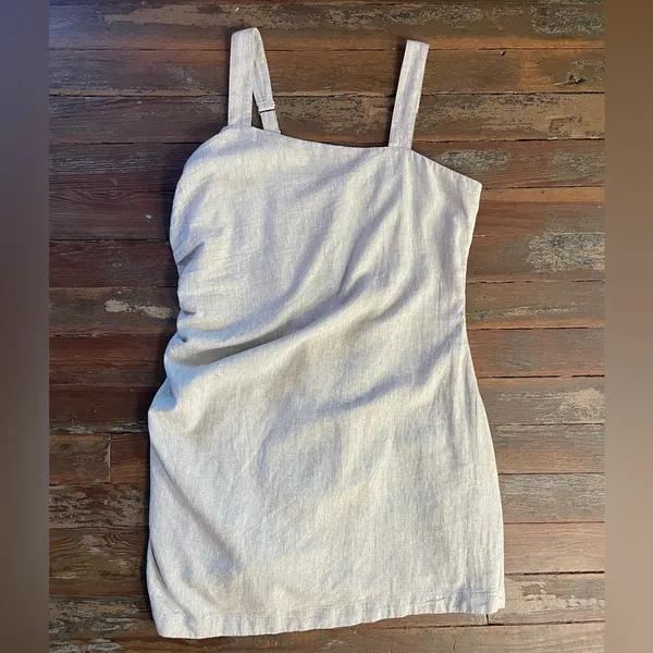 Abercrombie & Fitch Linen Blend Asymmetrical Ruched Square Neck Dress XL🧡🎀 - Image 8