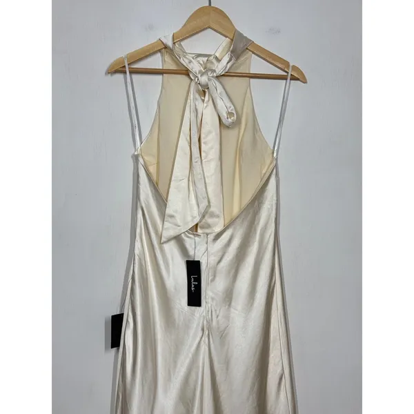 Lulus Exceptional Status Midi Dress Womens Medium Cream Halter Backless Slip NWT - Image 8