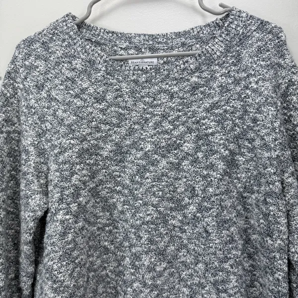 LL Bean Marled Gray Crew Neck Linen Blend Ragg Pullover‎ Tunic Sweater LARGE - Image 4