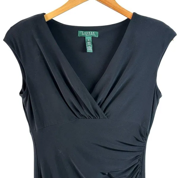 Ralph Lauren Gathered Black Jersey Sheath Dress Size 6 - Image 3