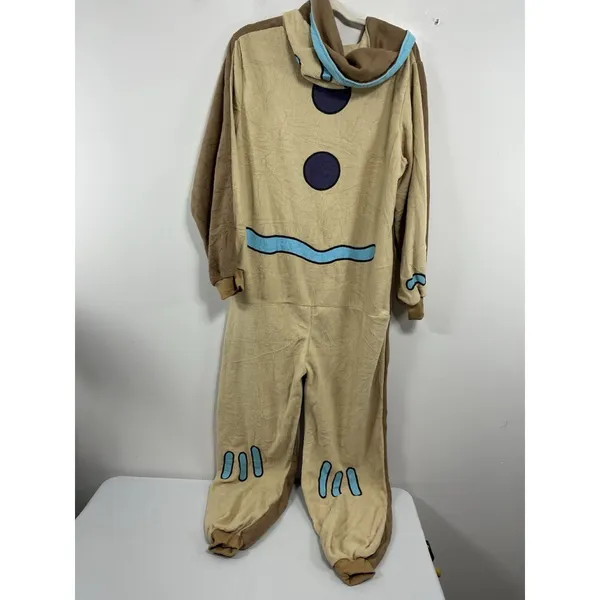 Adult Rongtai Hooded 1 Piece Ginger Bread Man Pajamas XXL Tan Flannel NWT - Image 2