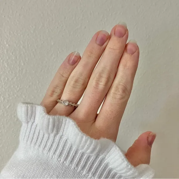 Bezel Silver Knife Edge Diamond Ring Vintage “Tamsin” Inset Simple Stacking Jewelry - Image 4
