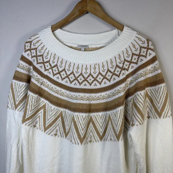 Talbots Sweater Ivory gold Women’s XL Fair Isle Nordic Pullover retro cabincore - Image 5