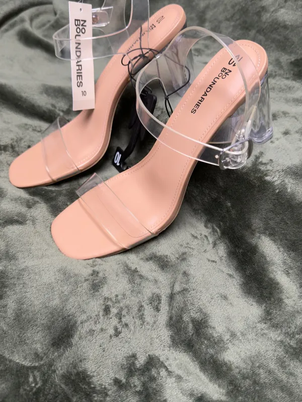 No Boundaries Nude Clear Strap Block Heel Sandals - Image 2