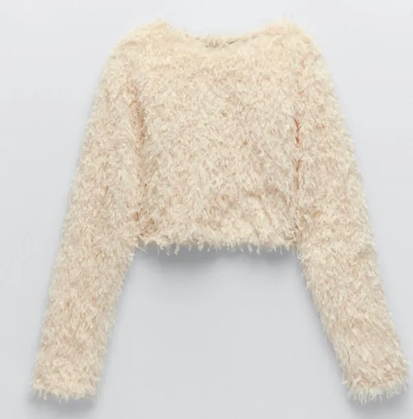Beige Feather Effect Sweatshirt Sweater Top - Image 11
