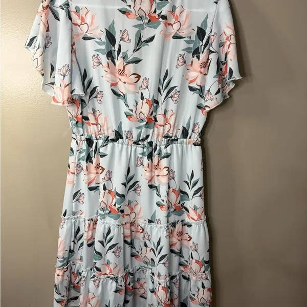 NANU Pink and Green Wrap Sundress with Flutter Sleeves - Image 2